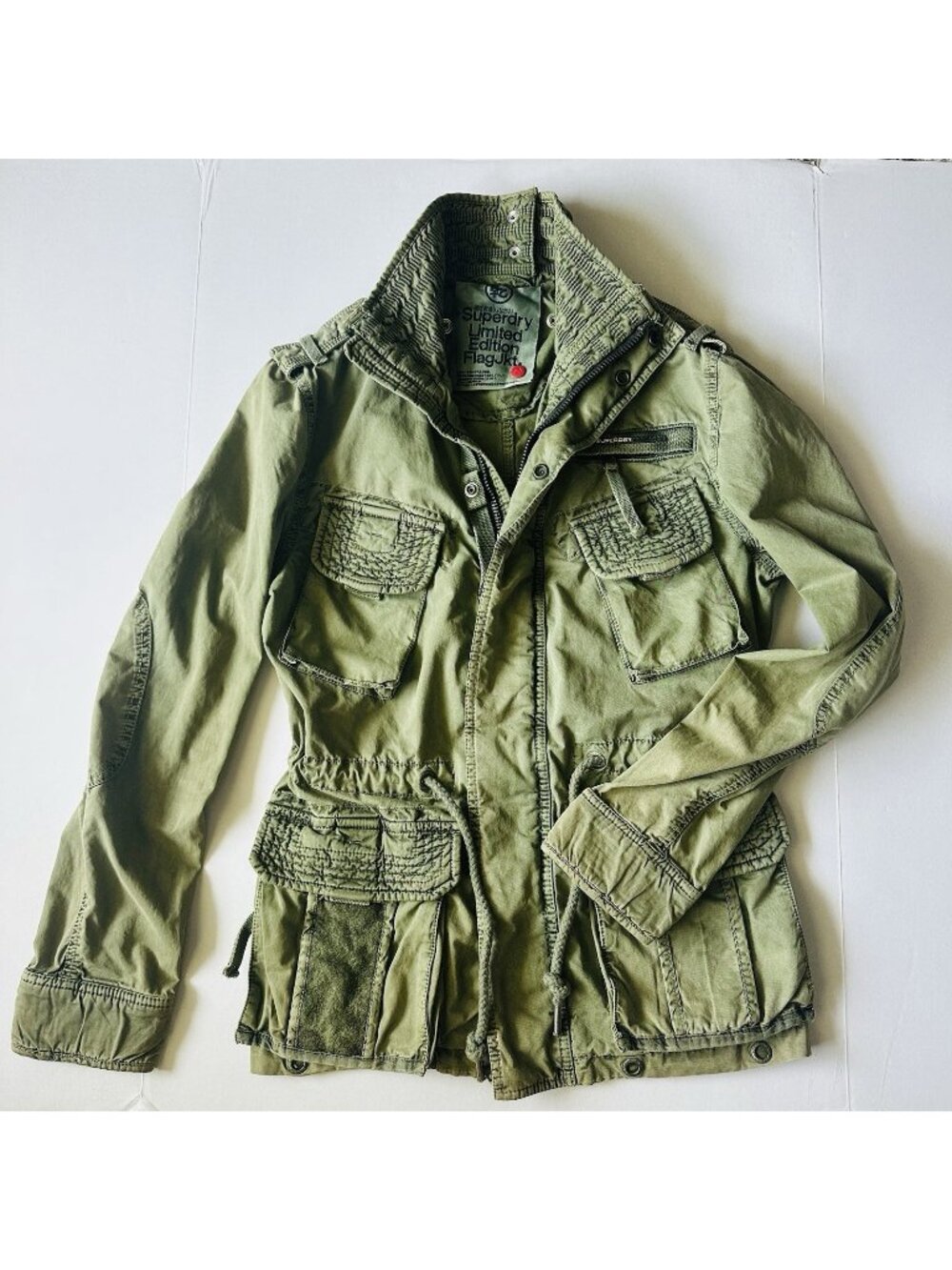 Superdry Womens Military Jacket Limited Edition Twin Flag Drawstring Waist Med